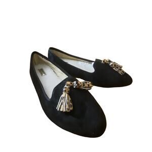 Birdies The Lark Womens Faux Shearling Footbed Black Leather Upper Flats Size 8